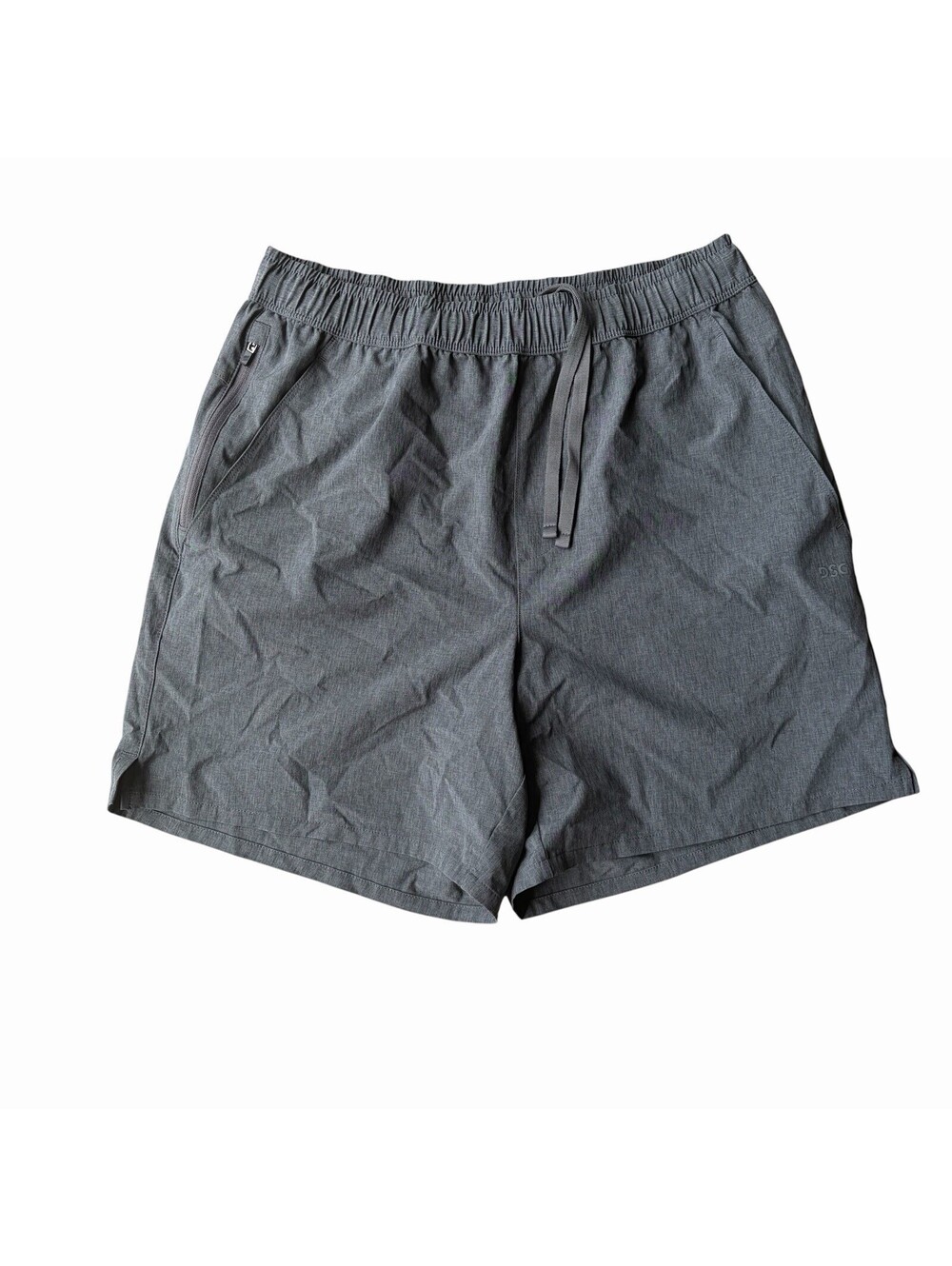 DSG Men's Gray Athletic Polyester Drawstring Shorts w/ Pockets Zipper, S